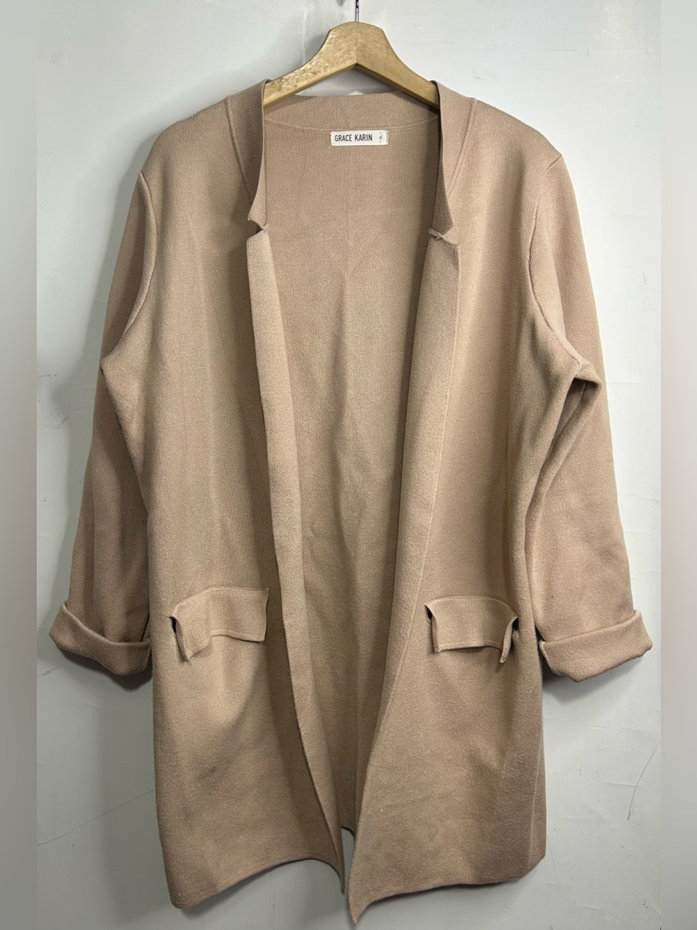Grace Karin Tan Open Front Thick Sweater Cardigan XL